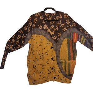 Unique multi color simple floral wool and cotton cardigan